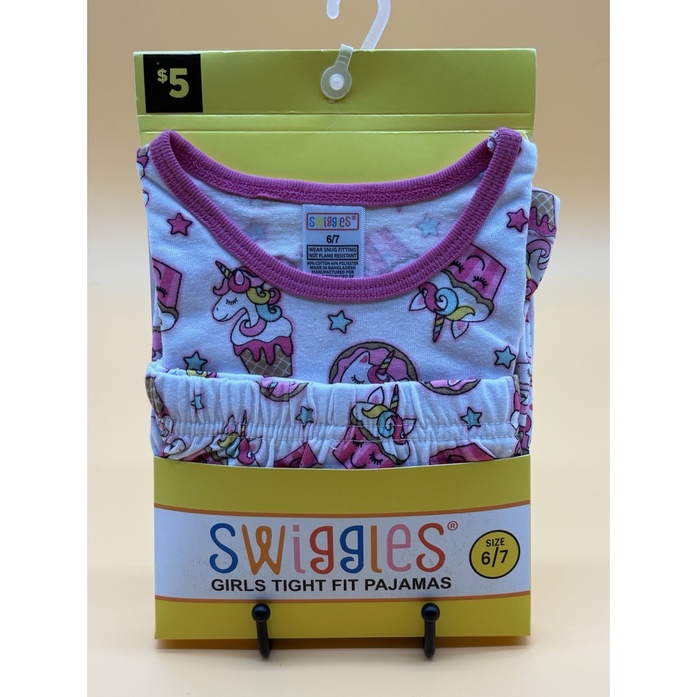 Swiggles Girls Pajamas Set Size 6/7 Unicorn Ice Cream Donut Tight Fit 2pc Pink